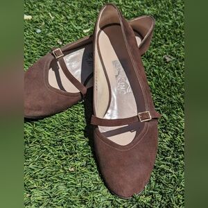 Salvatore Ferragamo Suede Mary Jane Flats 7.5
